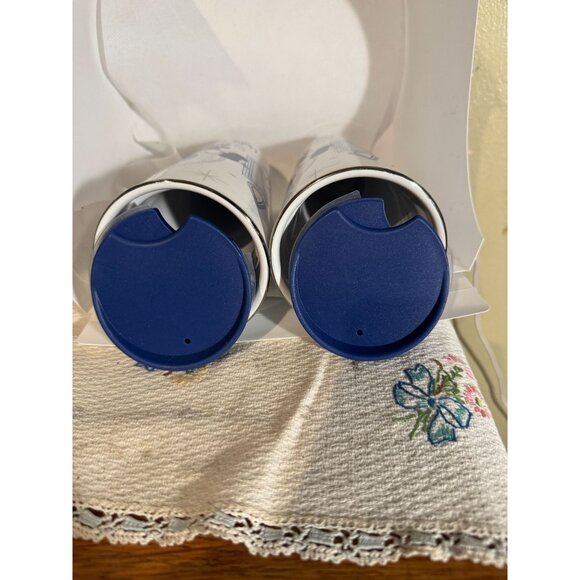 Disney Stoneware Tumblers 14 Oz With Mickey & Minnie Winter Design Blue & White - Picture 3 of 10